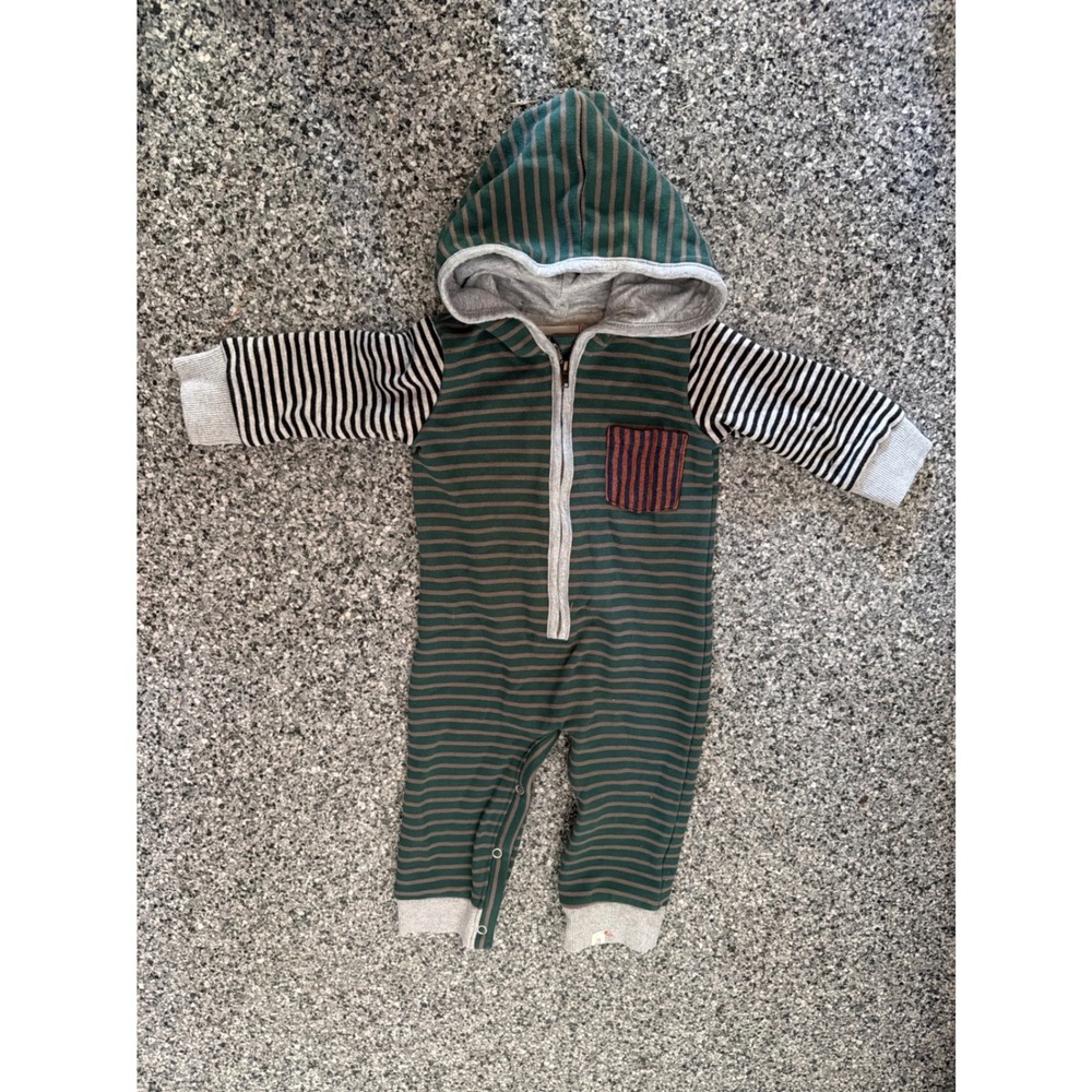 Me & Henry Baby Boy Green Striped Hooded Long Sleeve Romper 3-6 Months